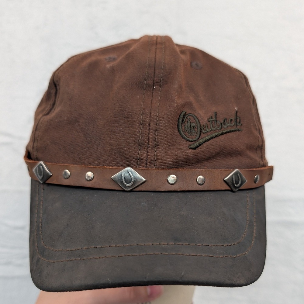 VTG Outback Trading Co Hat Men's OS Brown Studded Leather Brim Western Ranch Y2K